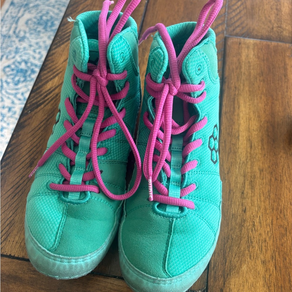 Green and Pink High-Top Sneakers with Sporty Design - Wrestling Shoes RUDIS (boy